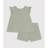 PETIT BATEAU Ensemble blouse et short en gaz de coton, vert