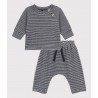 PETIT BATEAU Ensemble 2 pièces en velour, rayé bleu