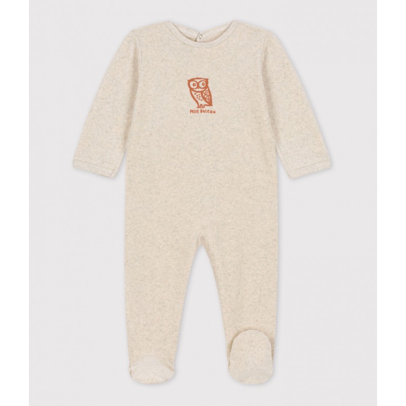 PETIT BATEAU Dors-bien en velour, hibou gris